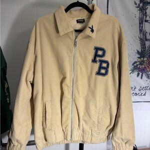 PLAYBOY Men's Beige Corduroy Bomber Jacket